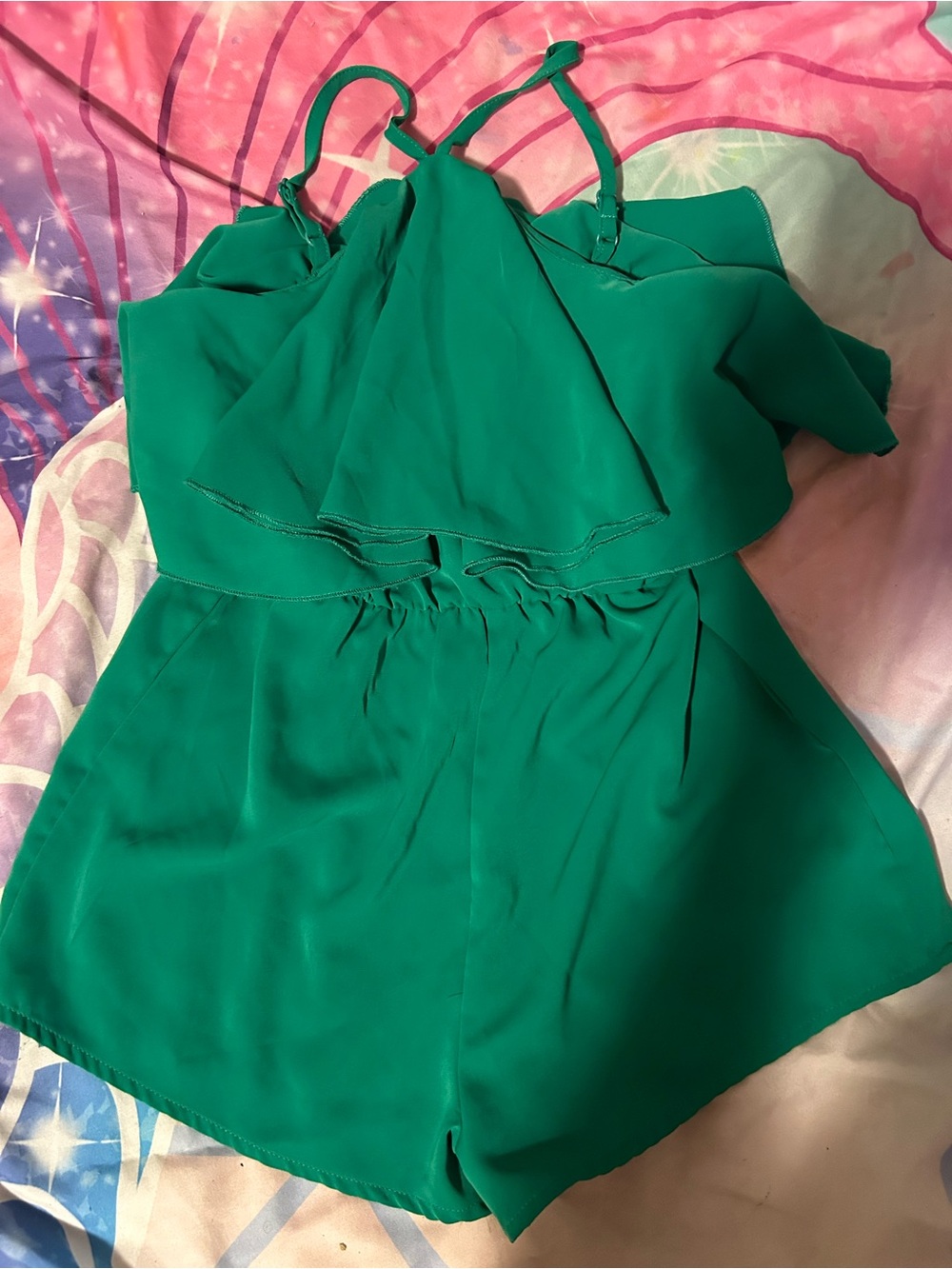 Girls' Emerald Green Ruffle Romper Dress - Kids